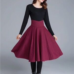 XIAOLIZI Burgundy A Line Midi Skirt Back Zip Lined Size M
